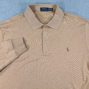 Polo Ralph Lauren Long Sleeve Polo Shirt Mens XLT TALL Camel Brown Flesh Pony